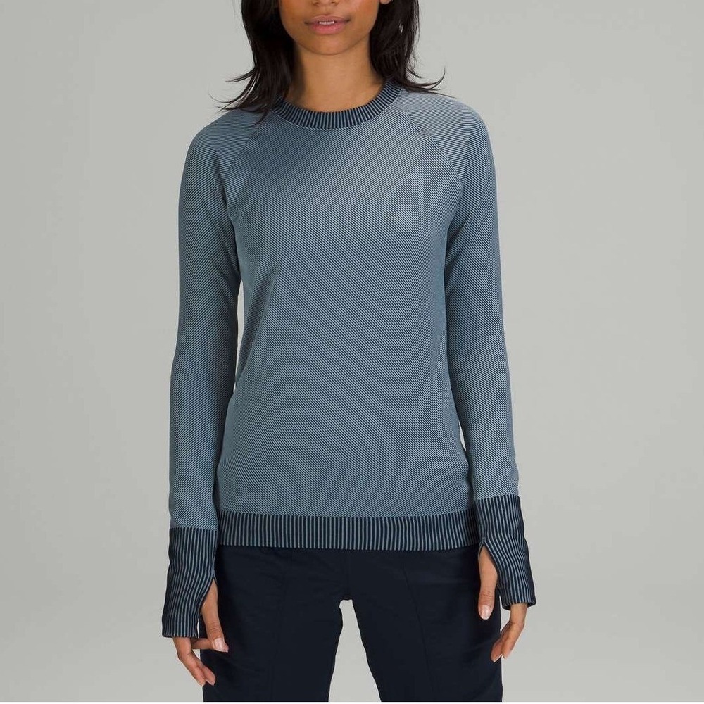 Lululemon Rest‎ Less Pullover Diagonal Rib True Navy Chambray Womens 10